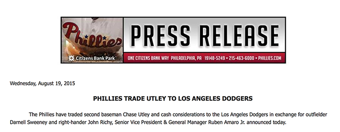 This is the email the media got announcing the Chase Utley trade.